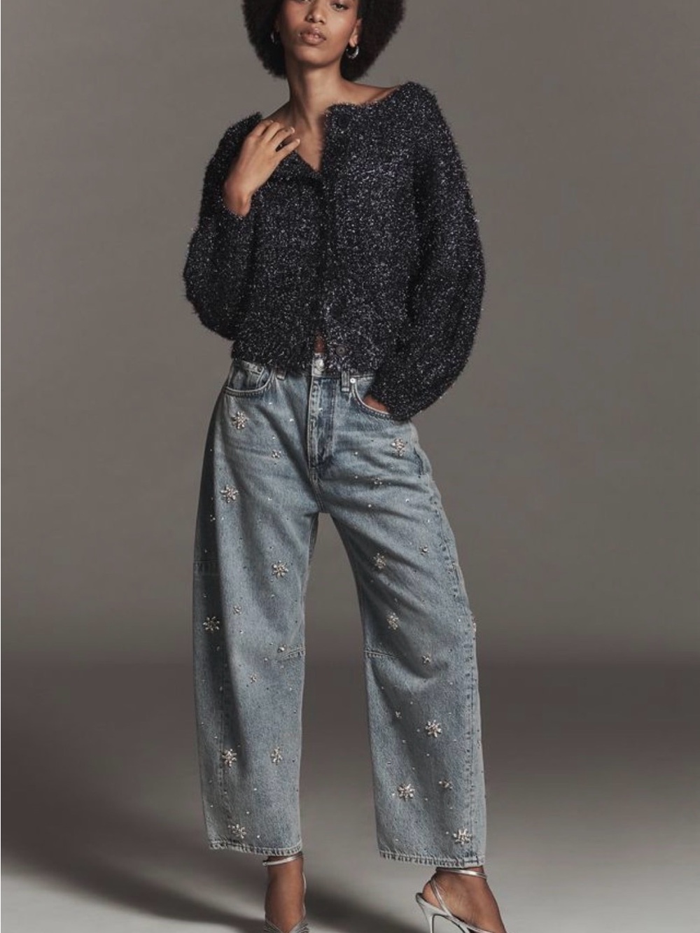 Anthropologie Boat-Neck Tinsel Cardigan Sweater